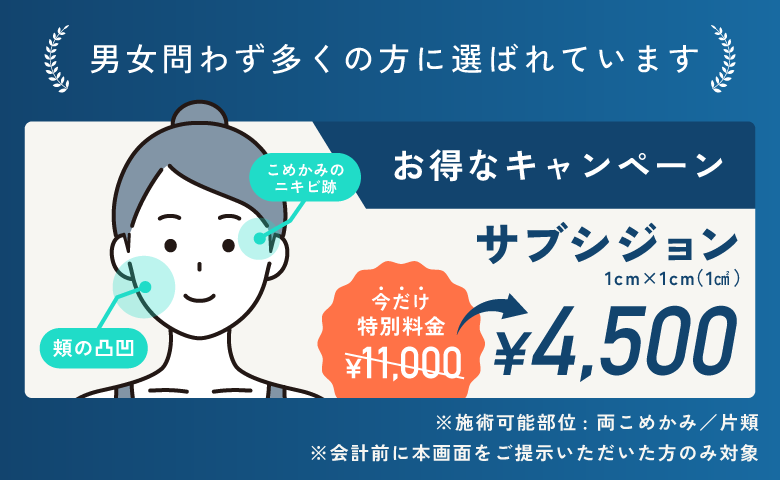 男女問わず多くの方に選ばれています サブシジョン1cm×1cmが4,500円